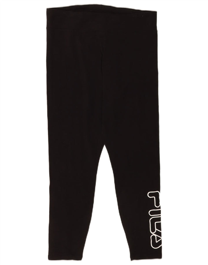 Leggings crop cu grafic pentru femei Fila, bumbac negru mare