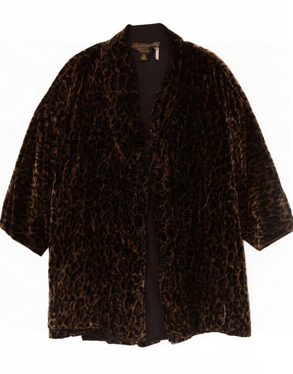 Pardesiu supradimensionat din velur vintage pentru femei UK 16 mare maro imprimeu animal