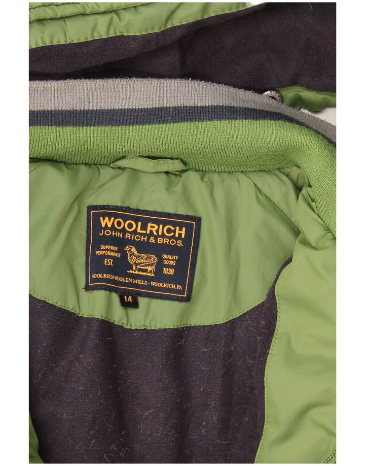 Jachetă căptușită cu glugă grafică Woolrich pentru băieți 13-14 ani, verde