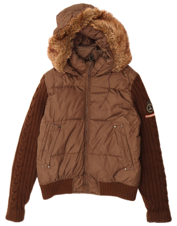 Jachetă căptușită cu glugă pentru bărbați Scotch & Soda UK 40 Poliamidă maro mare