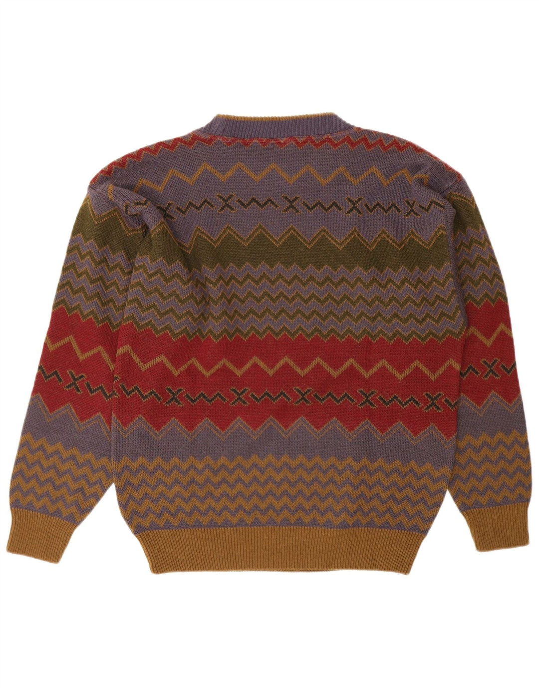 Pulover vintage pentru bărbați, cu gât roșu, mic, multicolor, chevron acrilic