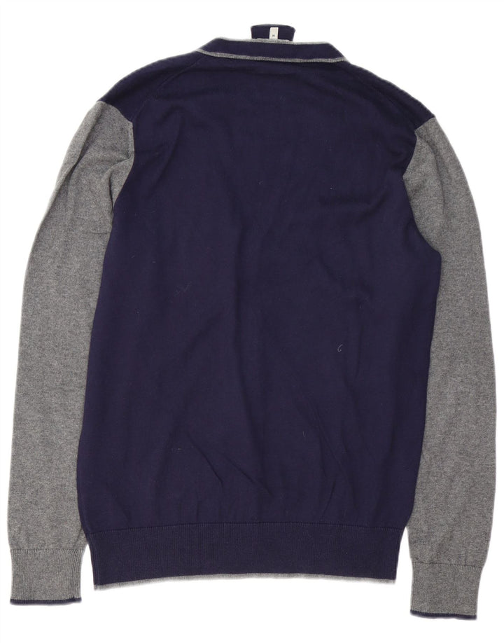 Pulover cardigan pentru bărbați ARMANI JEANS, bumbac color block, albastru bleumarin mediu