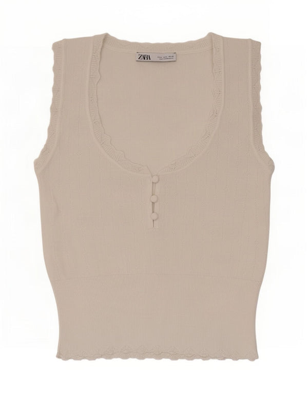 Vest Vest Top Femei Zara UK 12 Medium White Viscose