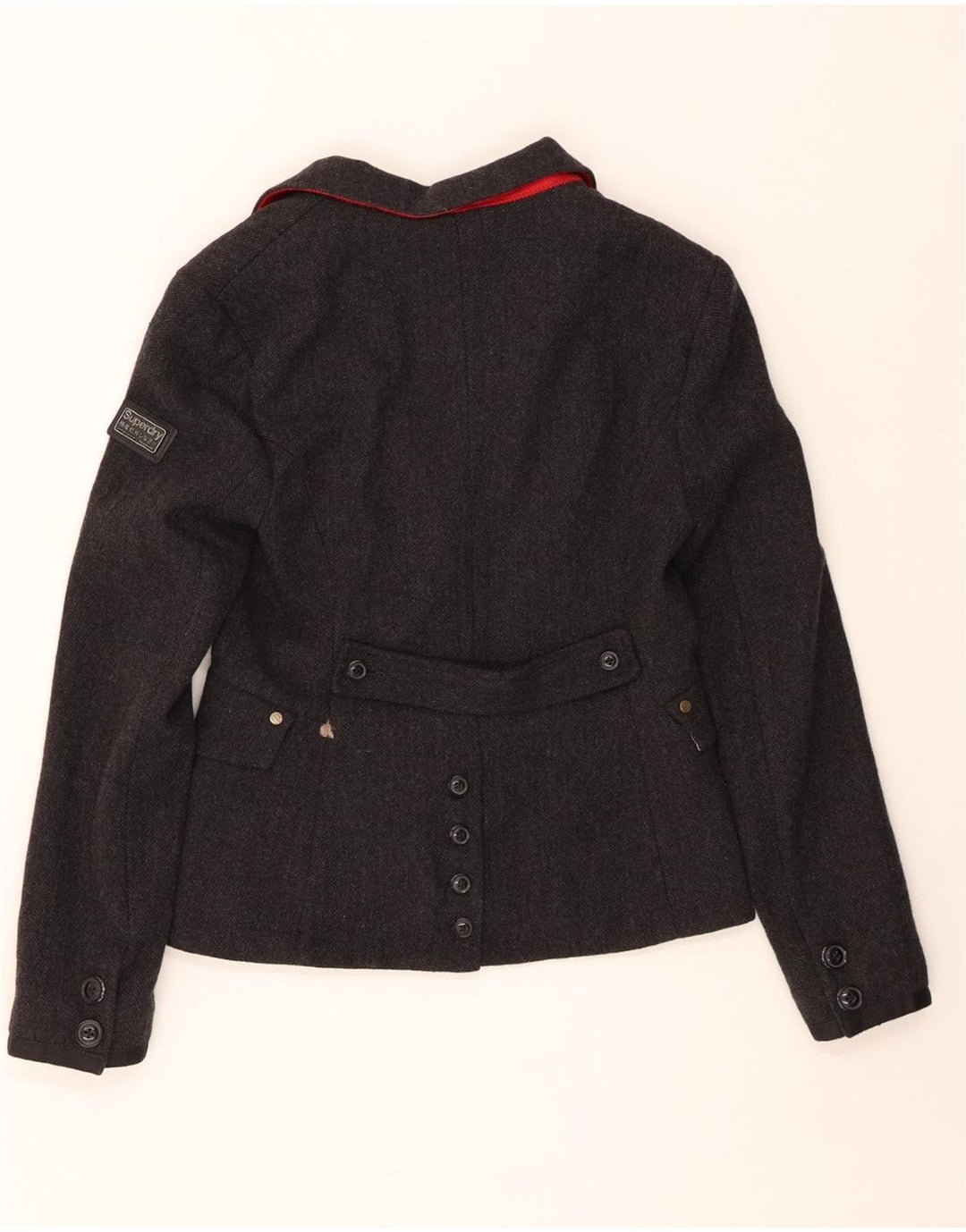 Jachetă blazer pentru femei SUPERDRY cu 2 nasturi UK 12, lână gri mijlocie, în schemă