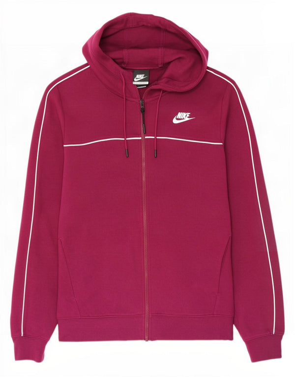 Nike Womens Zip Hoodie Sweater UK 14 Medium Maroon Cotton