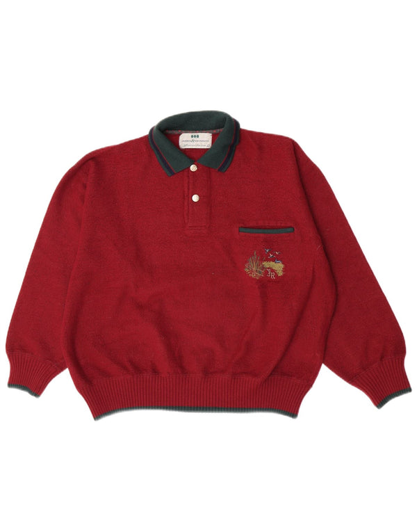 Pulover vintage pentru bărbați cu gât polo mare, lână color-bloch, bordeaux