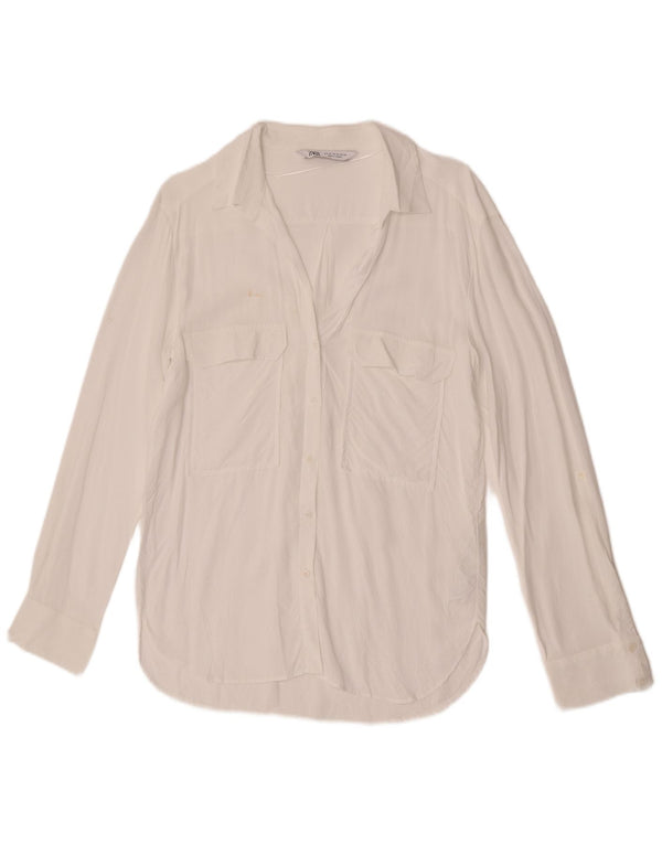Bluză cămașă pentru femei Zara UK 12 Medium White Viscose
