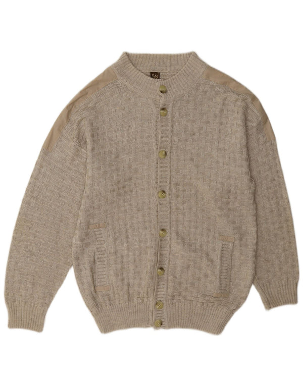 Pulover Cardigan Vintage pentru bărbați IT 52 Mare Bej Geometric In