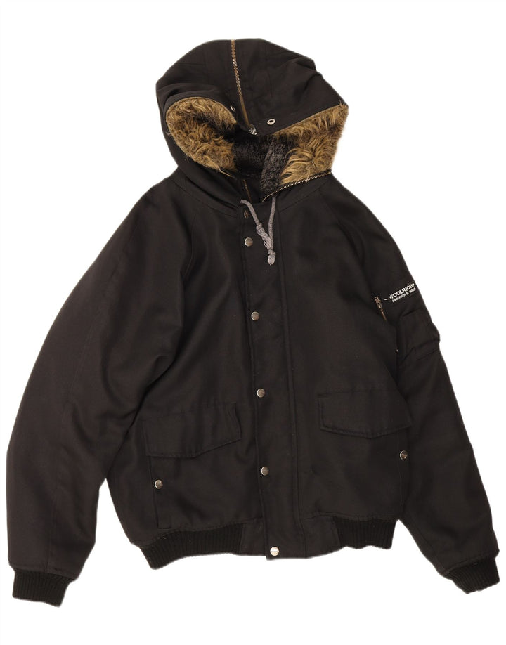 Jachetă bomber cu glugă pentru bărbați Woolrich IT 46 Nylon negru mic