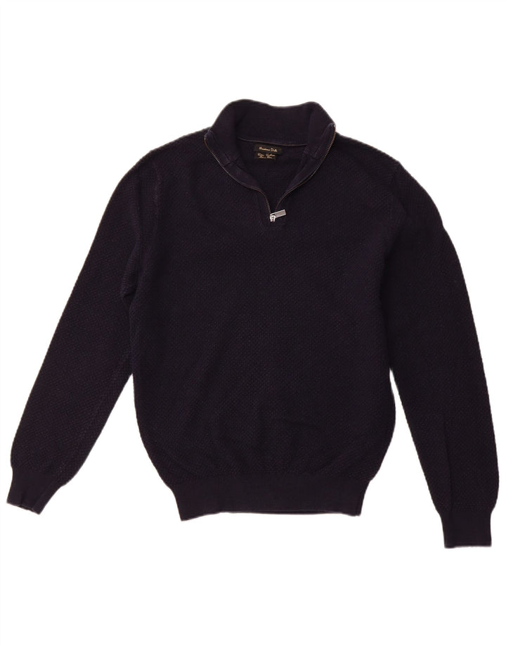 Pulover pentru femei MASSIMO DUTTI, cu fermoar, cu gât, UK 12, mediu, bleumarin, bumbac