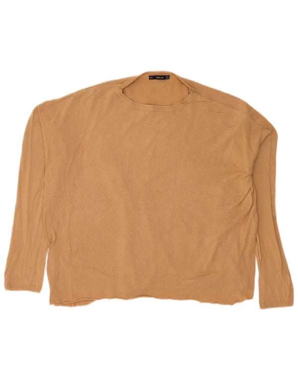 Pulover supradimensionat pentru femei Zara, cu gât crew, UK 14 Bej mediu