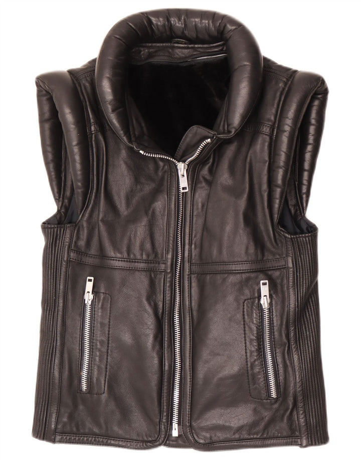 Gilet din piele vintage pentru bărbați UK 38 Medium Black Leather