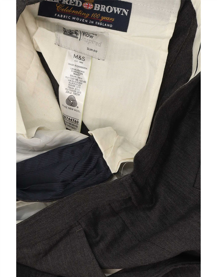Marks & Spencer Pantaloni de costum slim pentru bărbați L34 L31 Lână gri