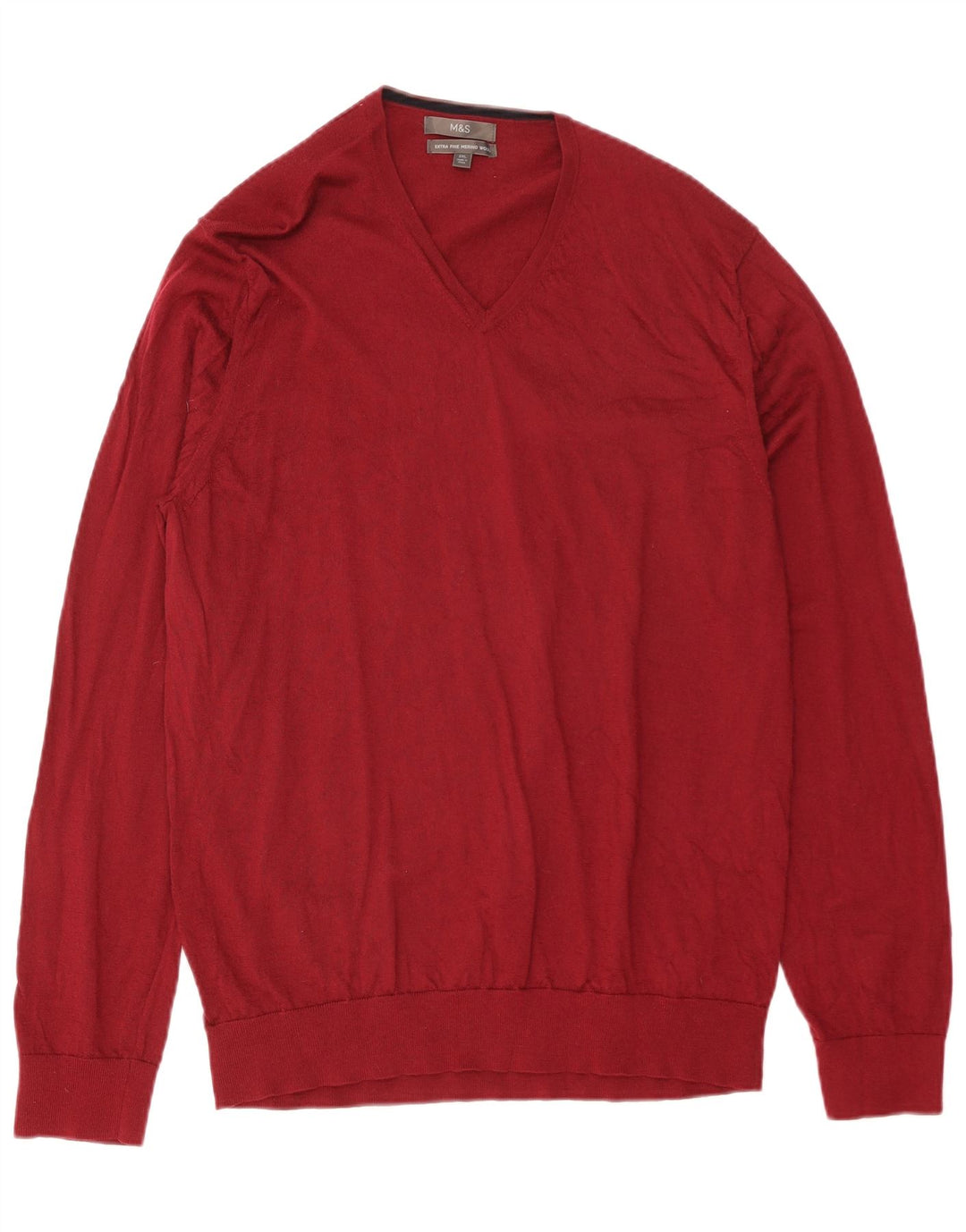 MARKS & SPENCER Pulover cu decolteu în V pentru bărbați, 2XL, lână merinos roșie