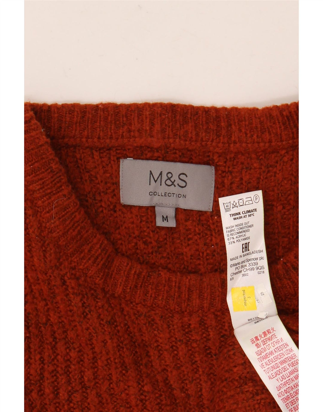 Pulover pentru bărbați Marks & Spencer cu gât roșu, mediu acrilic Bordeaux