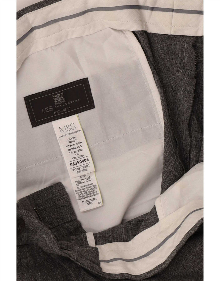 Pantaloni de costum pentru bărbați Marks & Spencer, cu ajustare normală, L40 L29, poliester gri
