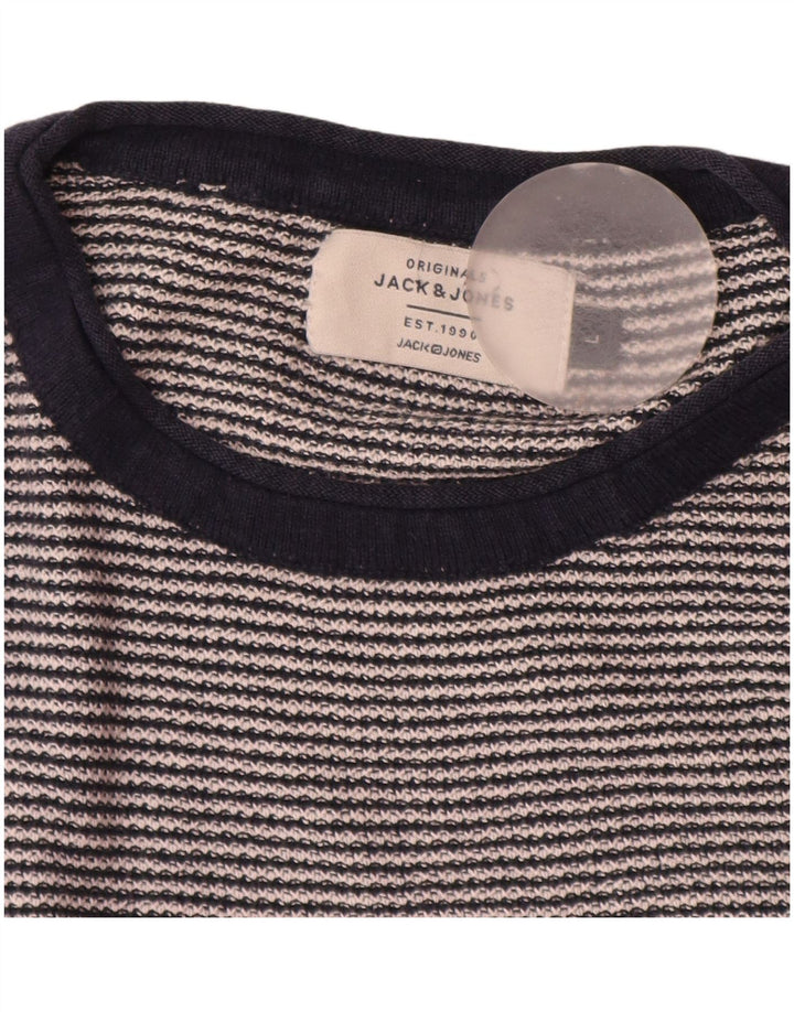 Pulover Jack & Jones pentru bărbați, cu gât crew, cu dungi mari, bleumarin