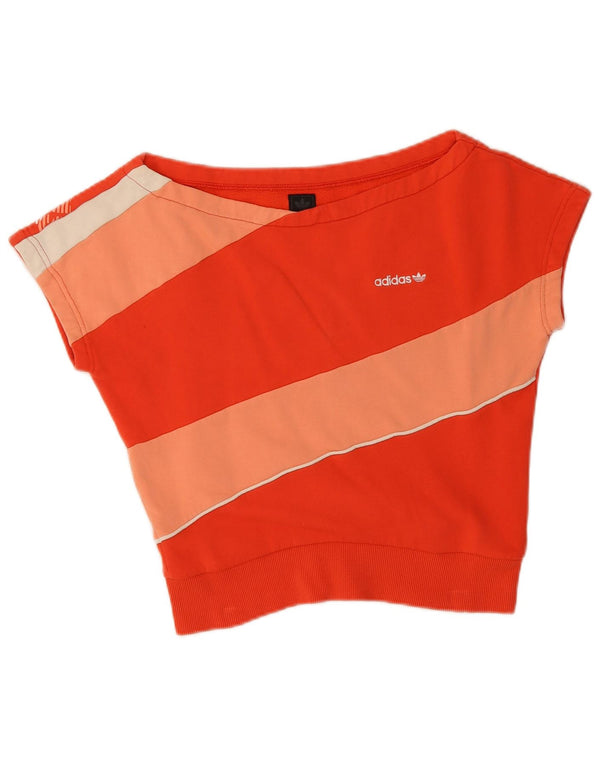 Tricou crop grafic Adidas pentru femei Top UK 12 Medium Orange Colorblock