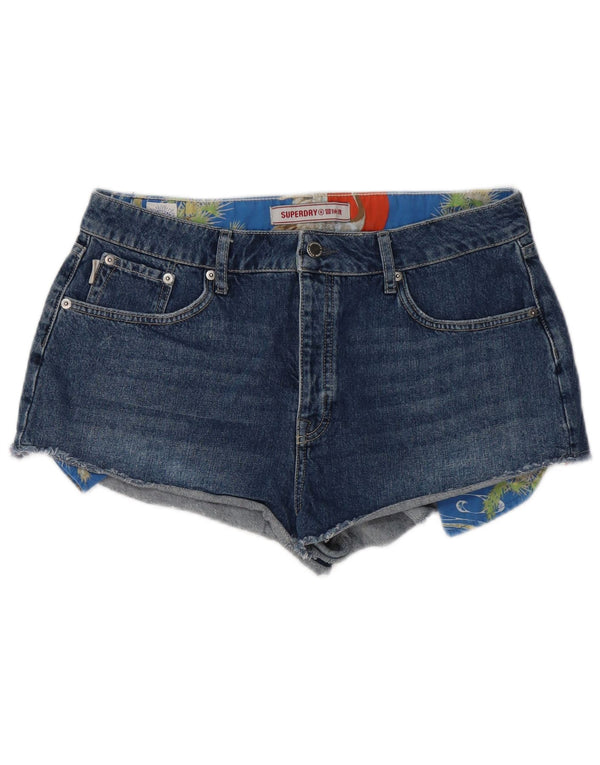 SUPERDRY Pantaloni scurți din denim învechit pentru femei W32, bumbac albastru mare