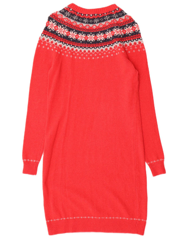 Fat Face Womens Jumper Dress UK 8 Small Red Fair Isle Cotton