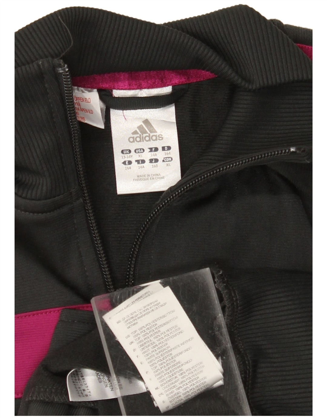 Jachetă ADIDAS pentru fete cu grafică pentru trening, 13-14 ani, negru colorblock