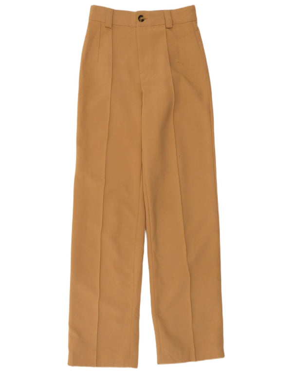Pantaloni casual drepti pentru femei cu talie înaltă Zara XS W24 L32 poliester bej