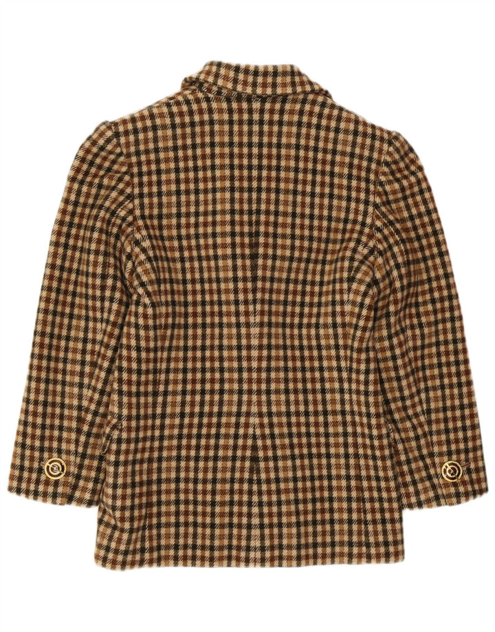 Jachetă pentru femei VINTAGE cu 2 nasturi, UK 8, maro mic, cu carouri