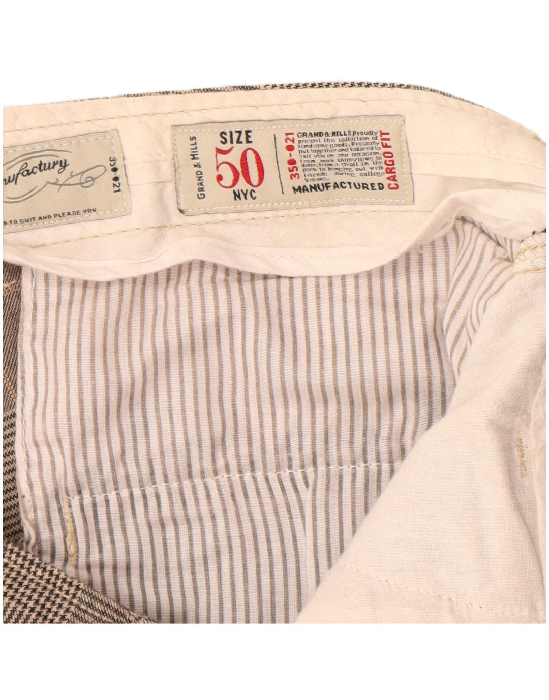 GRAND & HILLS Pantaloni cargo subțiri pentru bărbați IT 50 Large W34 L33 Gri Check