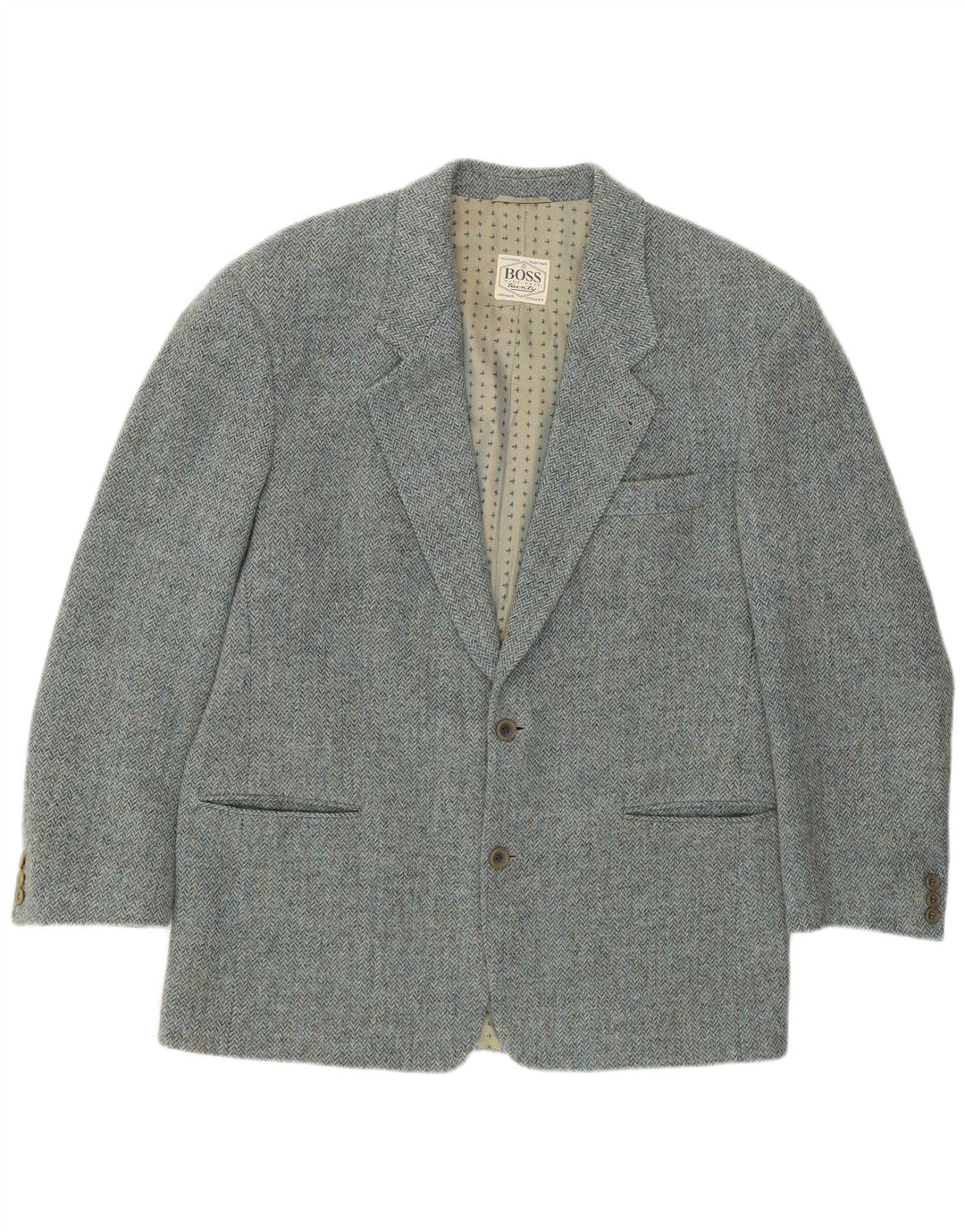 Blazer pentru bărbați HUGO BOSS cu 2 nasturi IT 52 XL Blue Herringbone Lână nouă