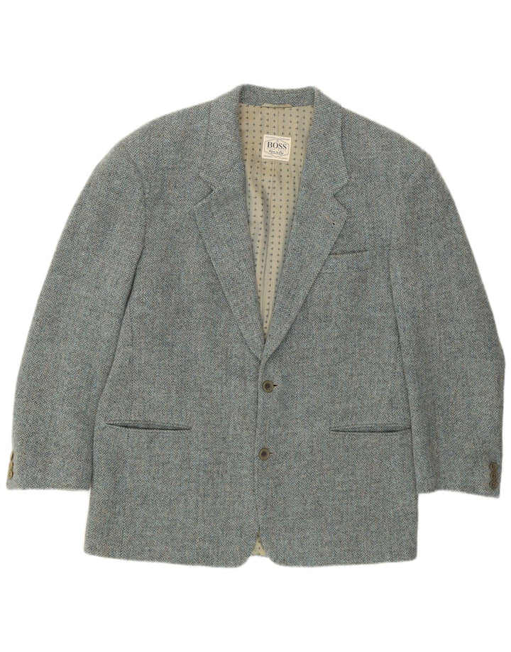 Blazer pentru bărbați HUGO BOSS cu 2 nasturi IT 52 XL Blue Herringbone Lână nouă