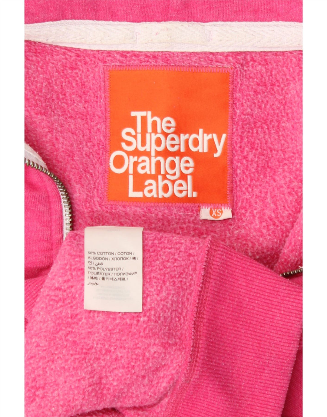 SUPERDRY Pulover cu capota cu fermoar pentru femei UK 6 XS bumbac roz