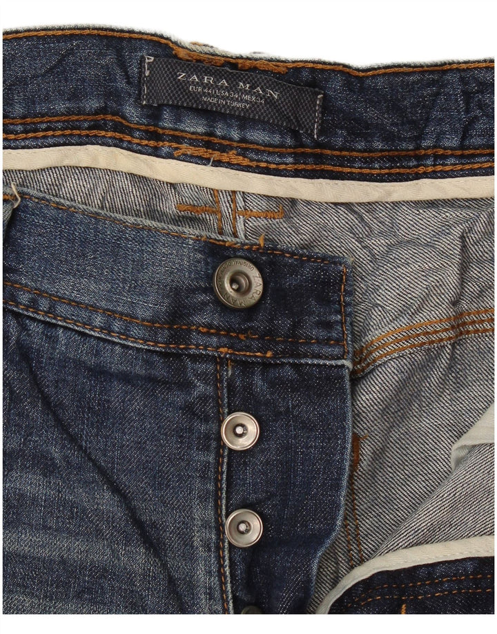 Blugi drepți învechiți pentru bărbați Zara EU 44 Large W34 L29 Bleumarin
