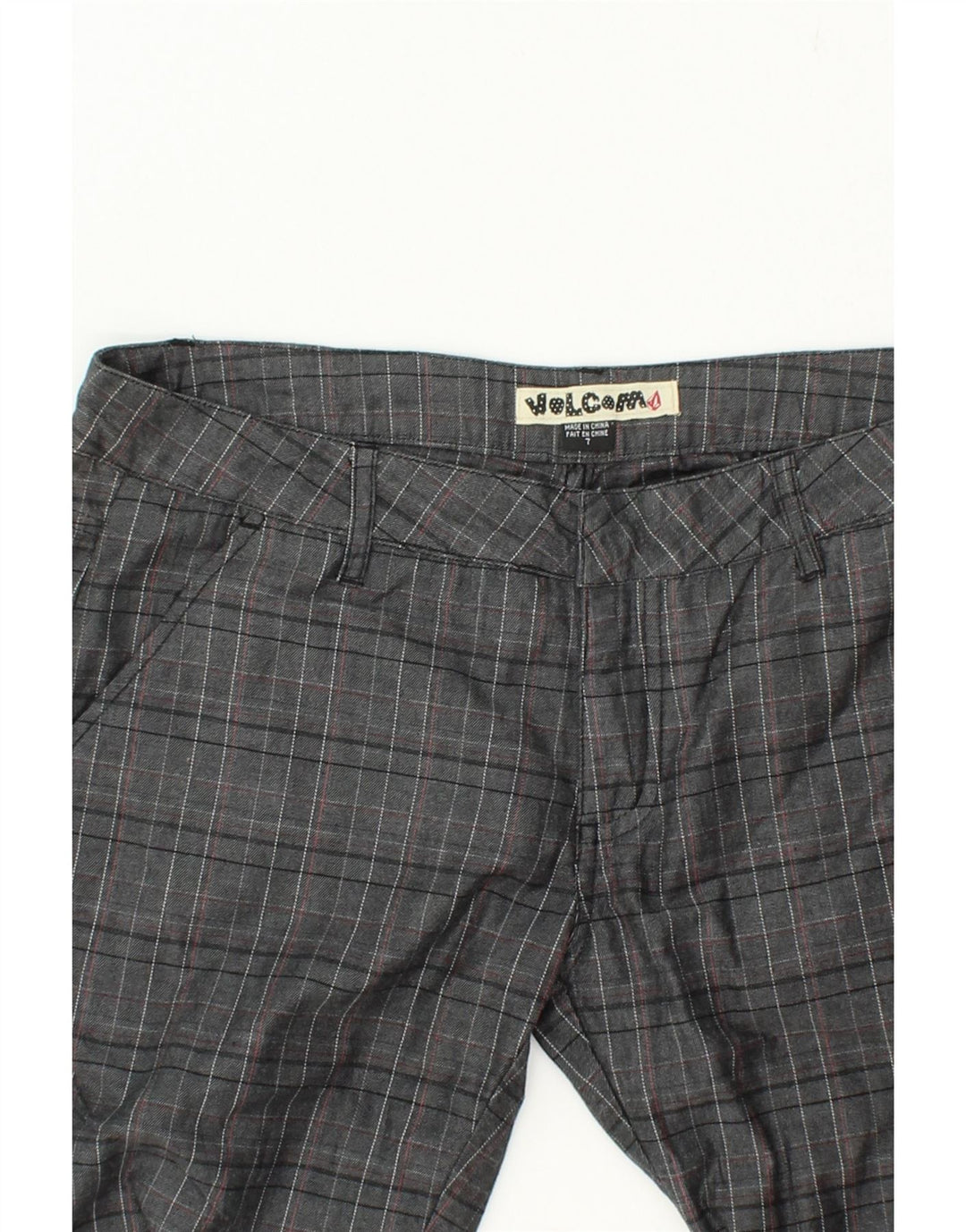 VOLCOM Womens Straight Chino Trousers US 7 Medium W32 L32 Grey Check Vintage Volcom and Second-Hand Volcom from Messina Hembry 