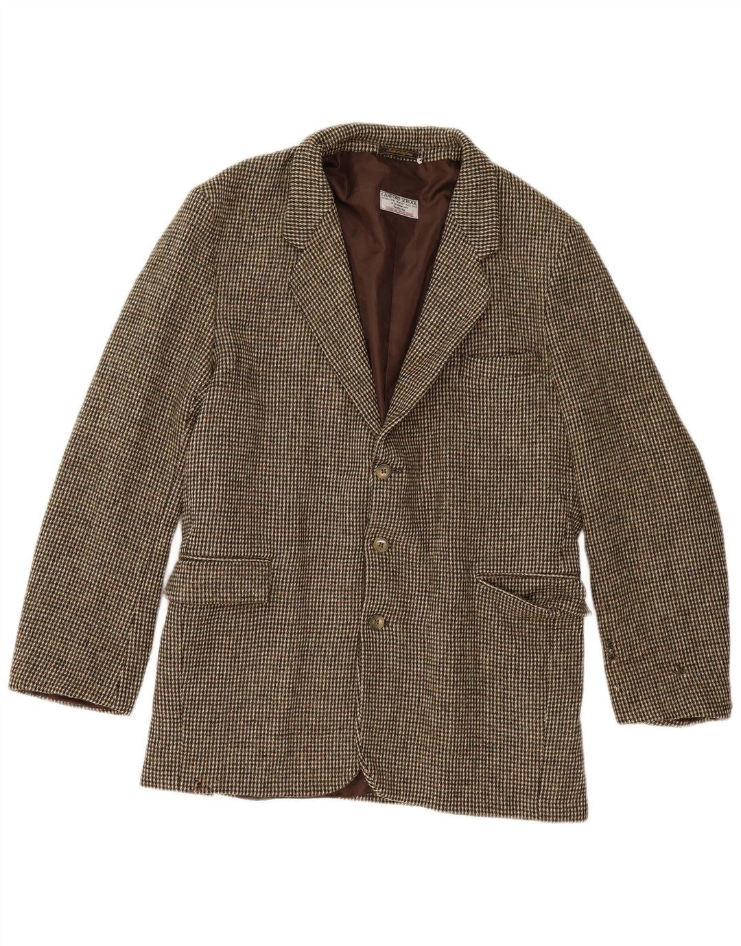 Jachetă pentru bărbați Harris Tweed cu 3 nasturi, UK 40, lână nouă, cu carouri, maro