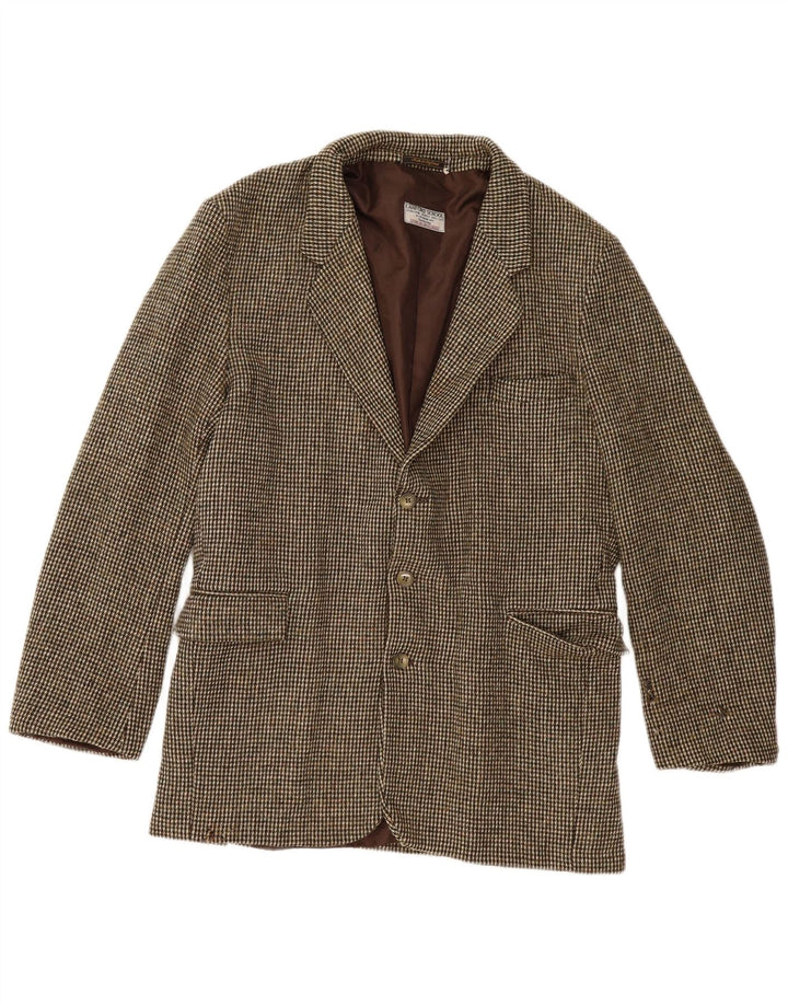 Jachetă pentru bărbați Harris Tweed cu 3 nasturi, UK 40, lână nouă, cu carouri, maro