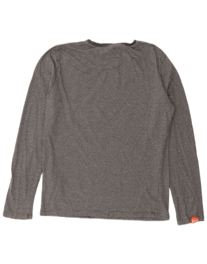 Top pentru bărbați Superdry cu mânecă lungă, gri mediu, bumbac cu dungi
