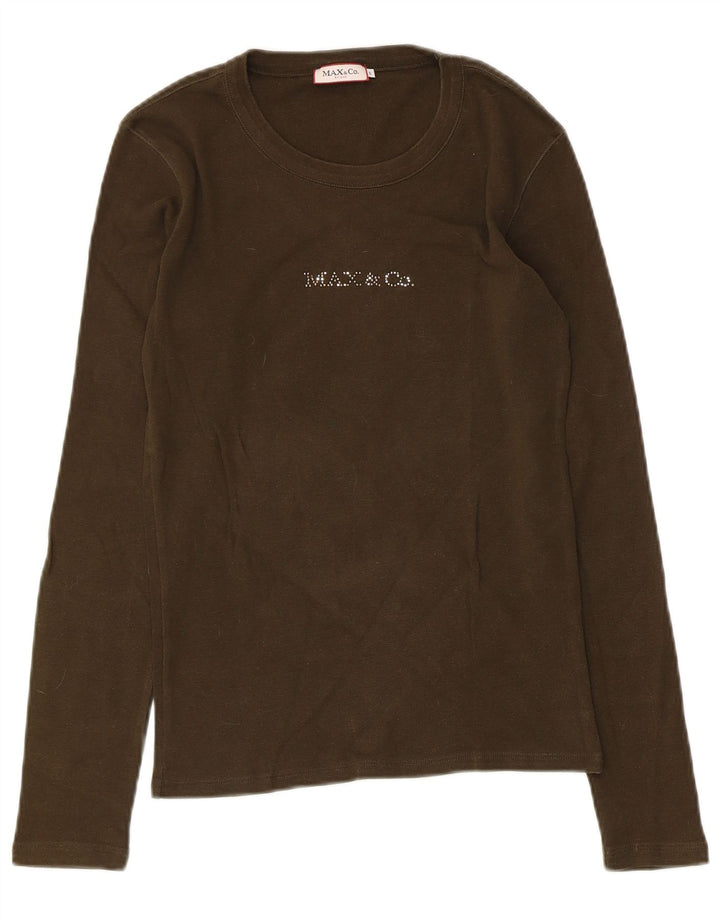 Max & Co. Top grafic pentru femei cu mânecă lungă UK 8 mic bumbac kaki