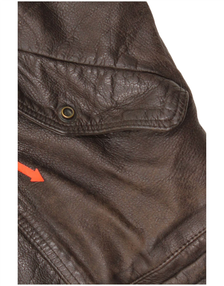 Jachetă de piele oversize crop vintage pentru femei IT 52 2XL piele maro