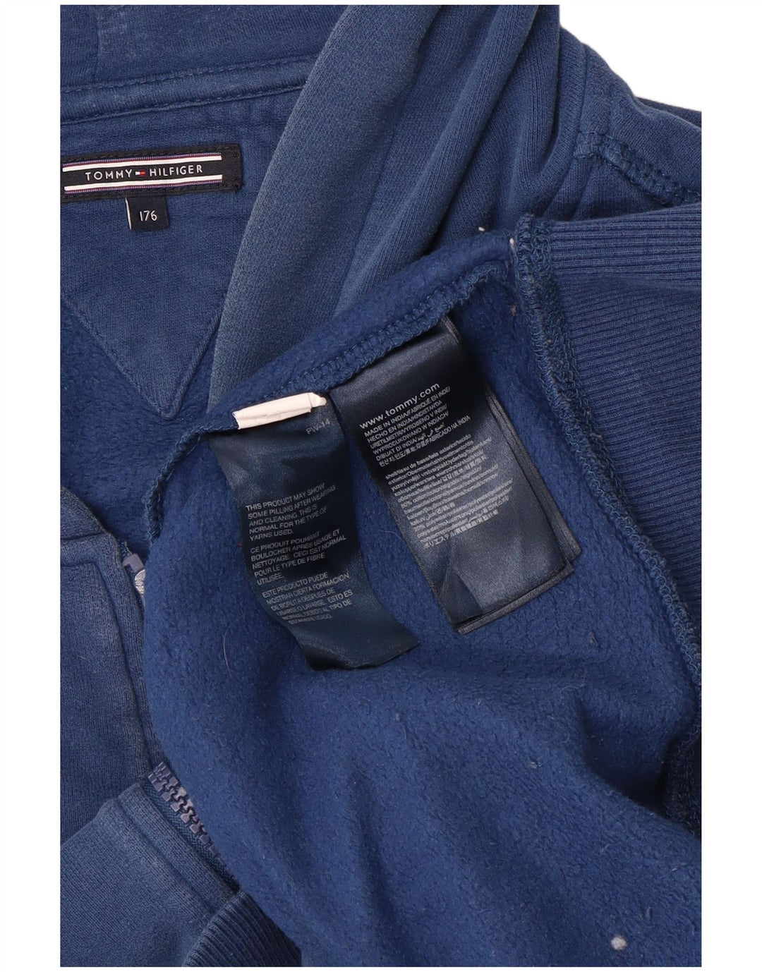 TOMMY HILFIGER Pulover cu capota cu fermoar grafic pentru baieti 15-16 ani, bumbac albastru