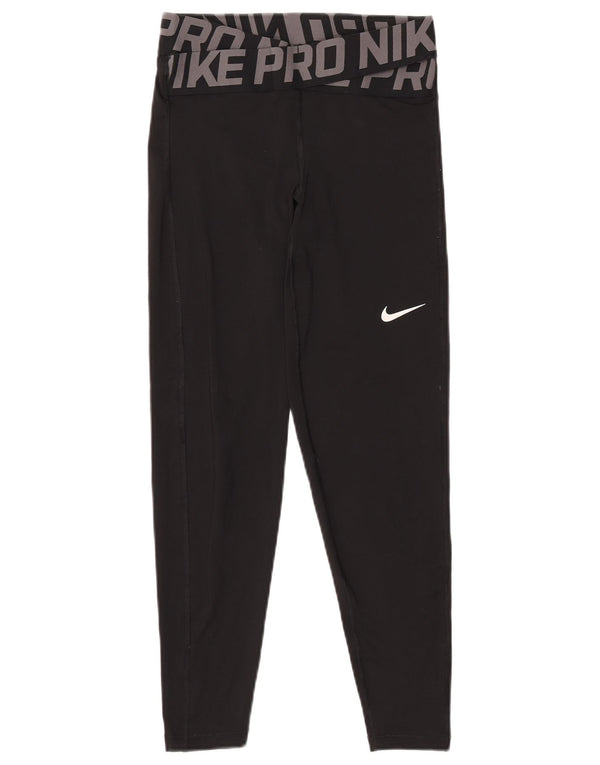 NIKE Womens Dri Fit Graphic Leggings UK 10 Small  Black Polyester