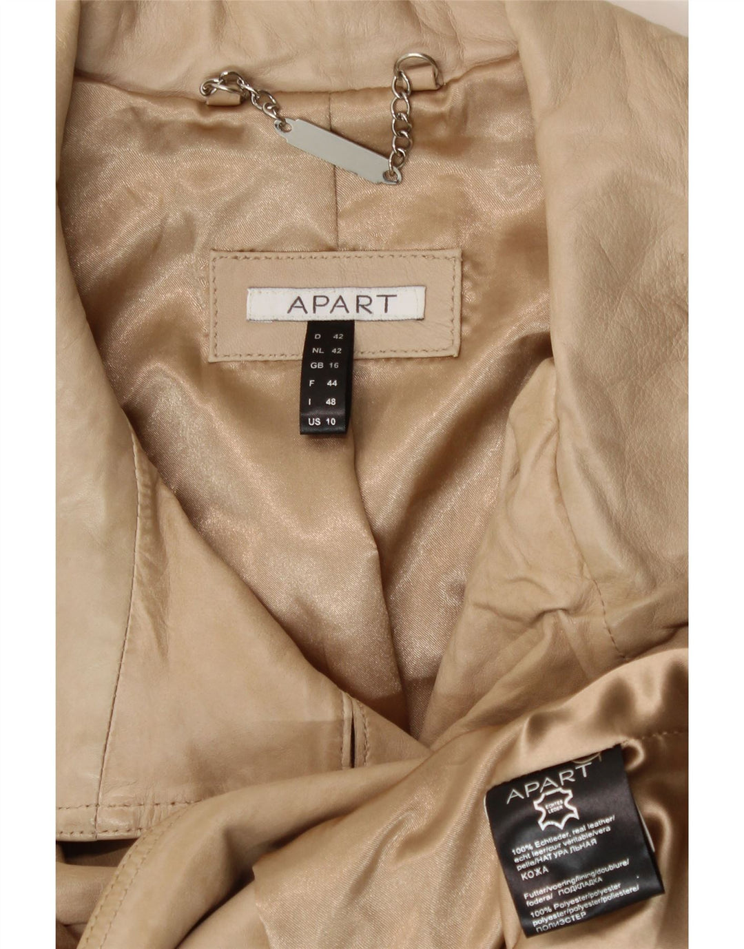 APART Womens Leather Coat UK 16 Large Beige Leather Vintage Apart and Second-Hand Apart from Messina Hembry 