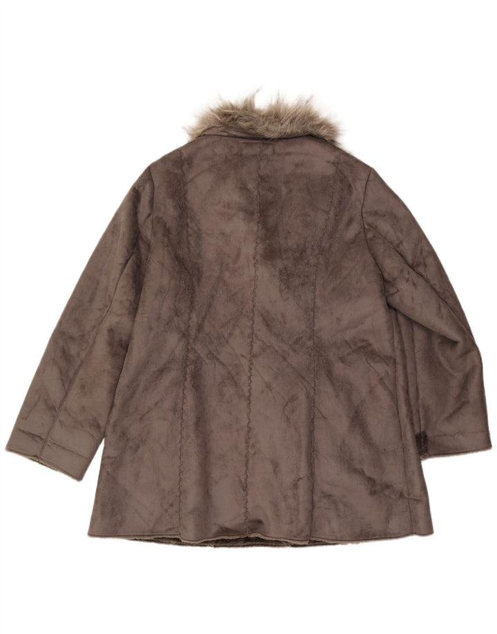 VINTAGE Womens Sherpa Overcoat US 16/18 XL Grey Polyester