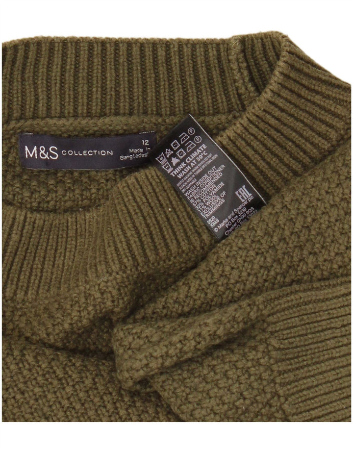 Pulover pentru femei Marks & Spencer cu gât roșu, bumbac kaki mediu UK 12