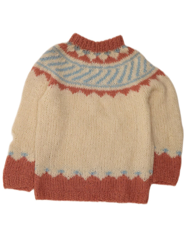 Pulover vintage cu gât țestoasă pentru femei UK 14 Medium Beige Fair Isle