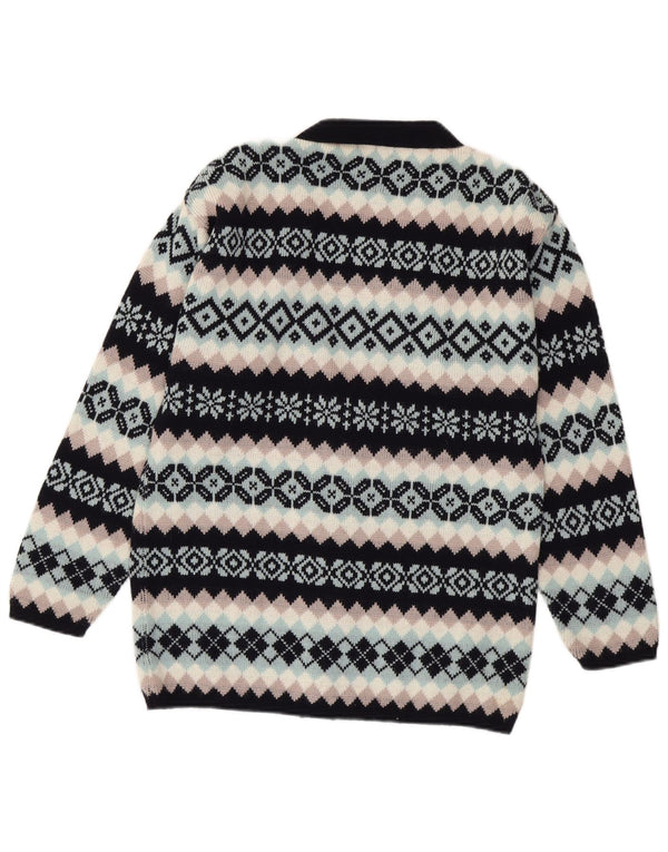 Pulover cardigan pentru femei Cancun UK 16, lână Fair Isle, neagră mare