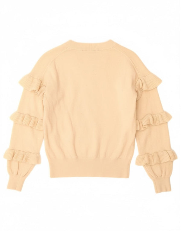 J. Crew Pulover pentru damă cu volan, cu gât crew, UK 6 XS Lână bej