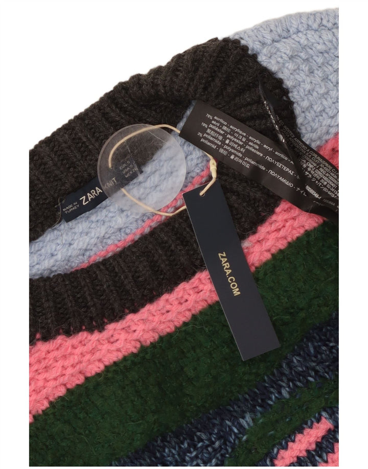 Pulover de damă ZARA supradimensionat cu gât crew pulover UK 10 mic multicolor