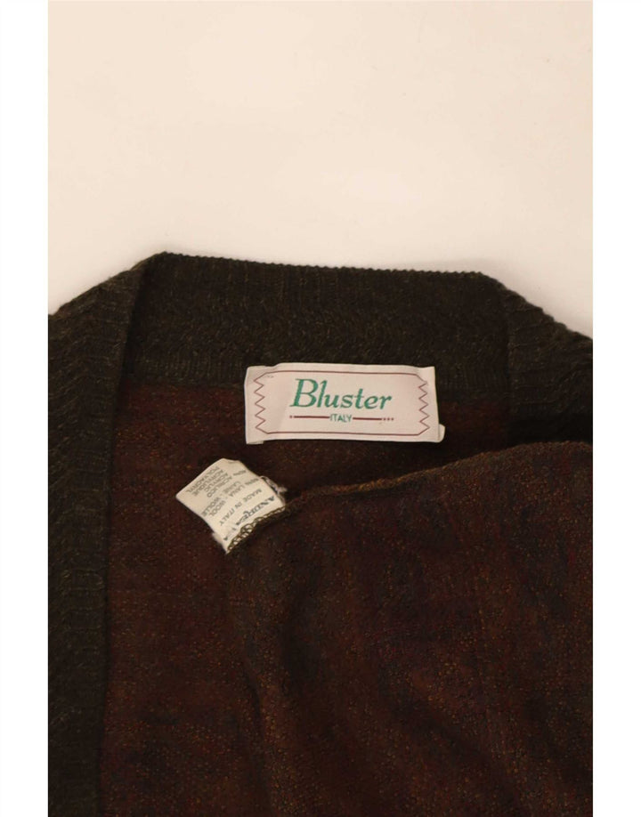 Bluster Pulover Cardigan Bărbați Lână Fair Isle Kaki Mare