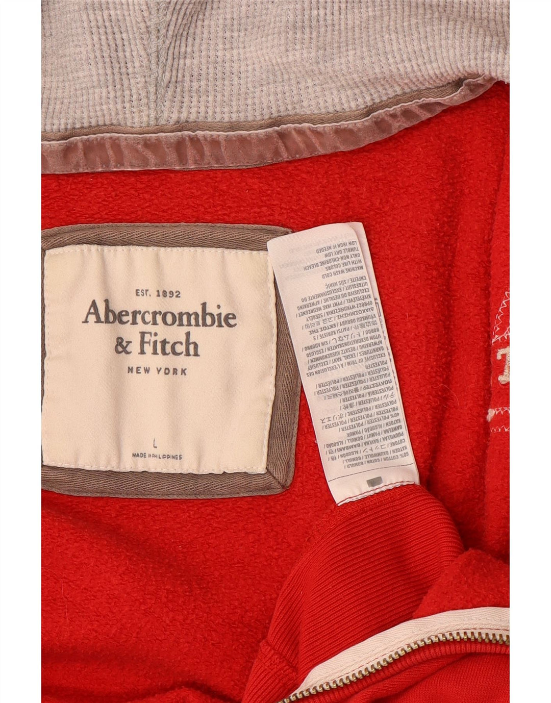 ABERCROMBIE & FITCH Pulover cu capota cu fermoar cu grafic pentru femei UK 14 Large Red