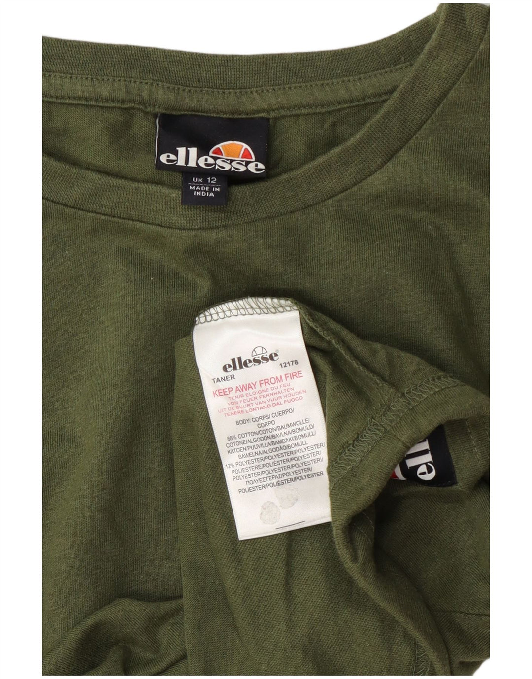 Crop Top pentru femei Ellesse cu mânecă lungă UK 12, bumbac verde mediu